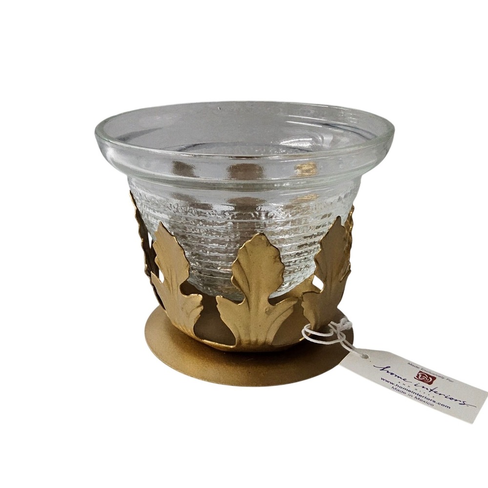 Home Interiors Candleholder Gold Leaf Glass Votive Candle Holder Decor‎